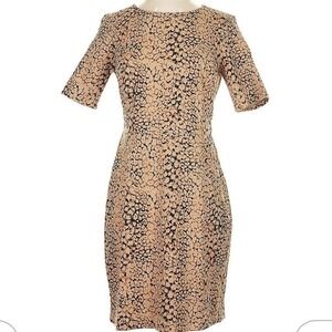 Lands' End Leopard Print Stretch Knit Sheath Dress Size 10 Neutral Animal Print